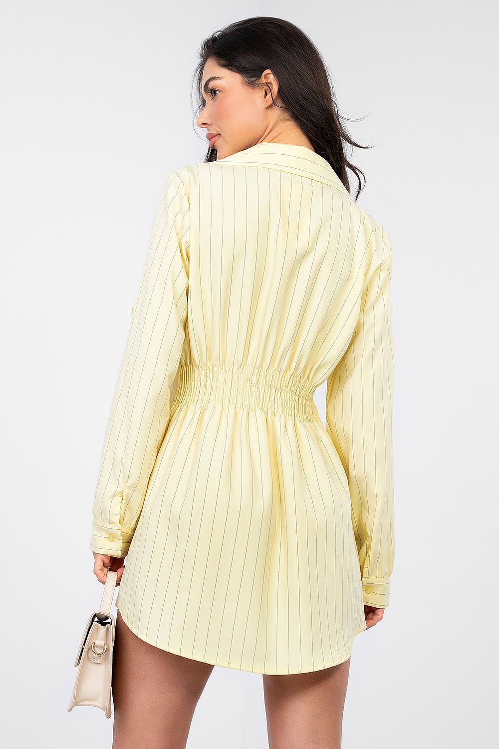 Damen Hemdkleid Gestreift Langarm - Elegantes Minikleid mit Knöpfen