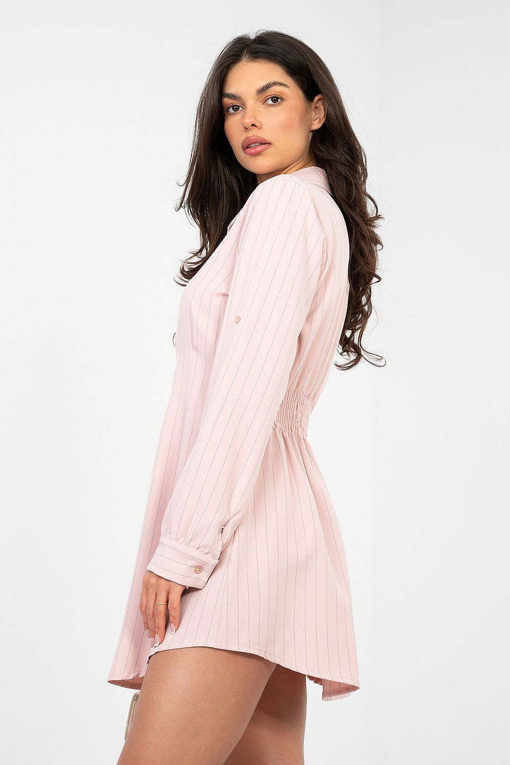 Damen Hemdkleid Gestreift Langarm - Elegantes Minikleid mit Knöpfen