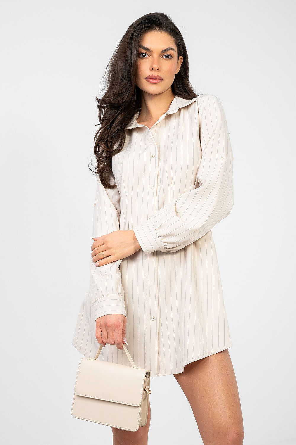 Damen Hemdkleid Gestreift Langarm - Elegantes Minikleid mit Knöpfen