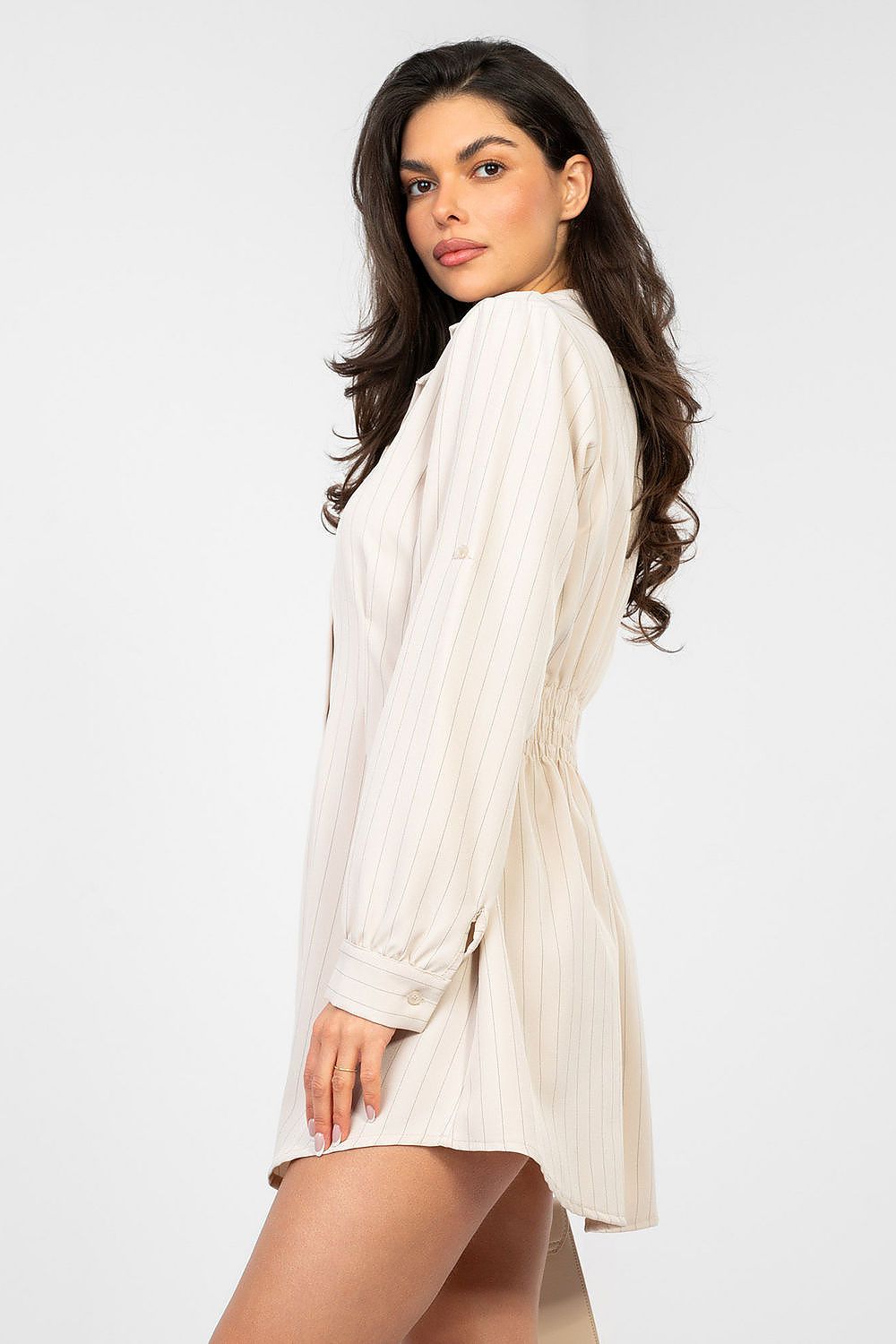 Damen Hemdkleid Gestreift Langarm - Elegantes Minikleid mit Knöpfen