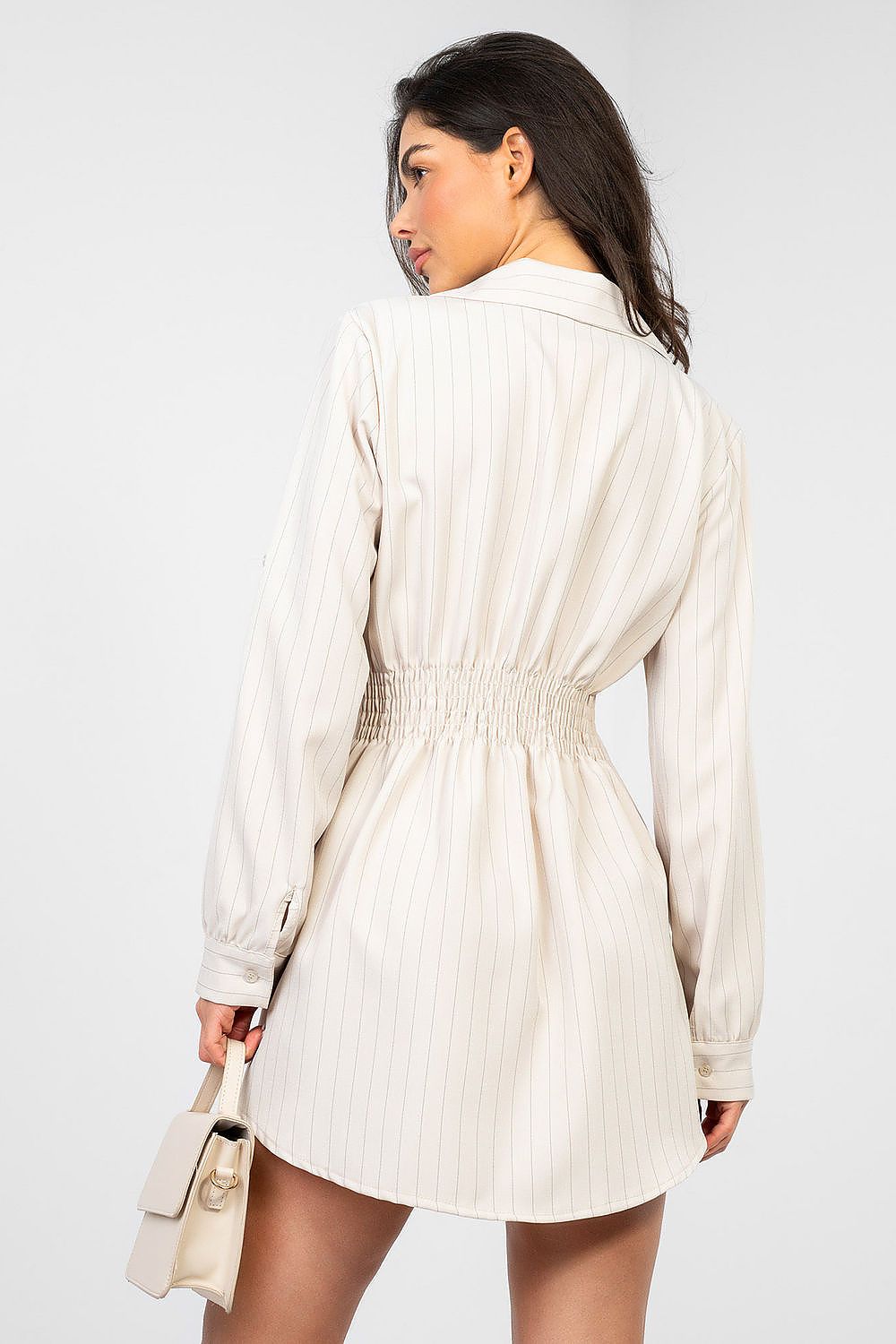 Damen Hemdkleid Gestreift Langarm - Elegantes Minikleid mit Knöpfen