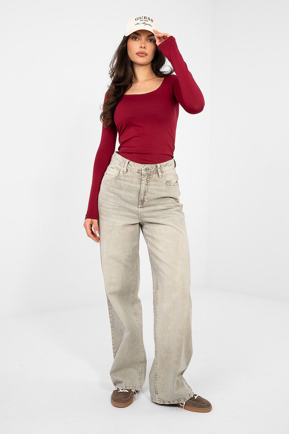 Langarm Shirt Damen Eckiger Ausschnitt – 4 Farben S/M & L/XL