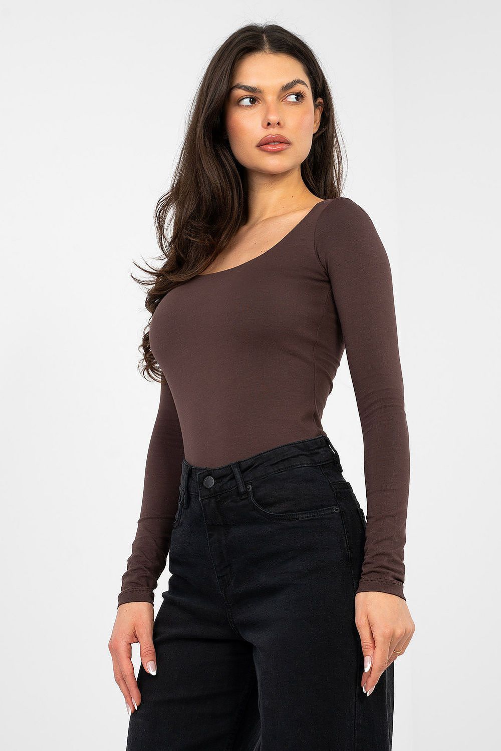 Langarm Shirt Damen Eckiger Ausschnitt – 4 Farben S/M & L/XL