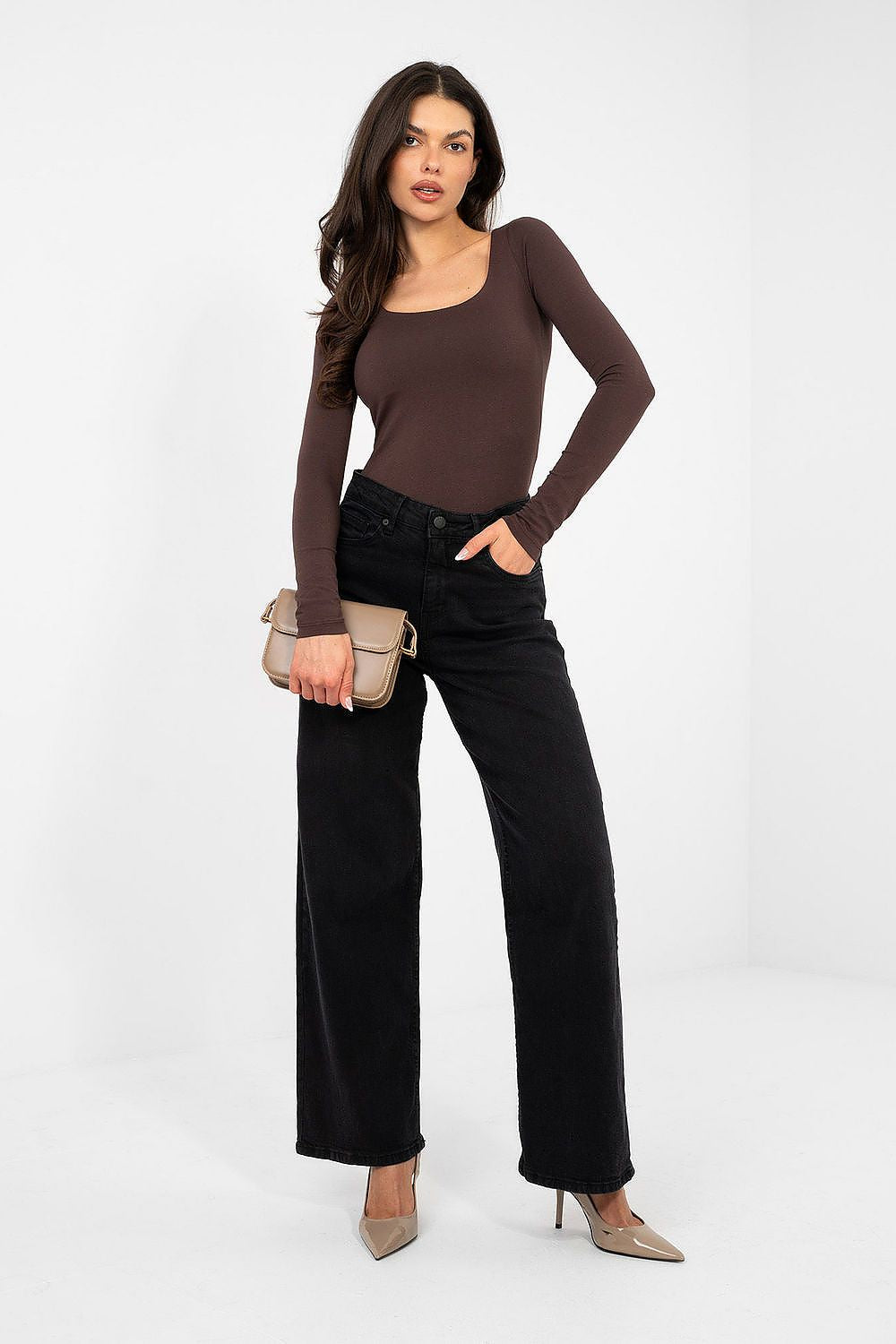 Langarm Shirt Damen Eckiger Ausschnitt – 4 Farben S/M & L/XL