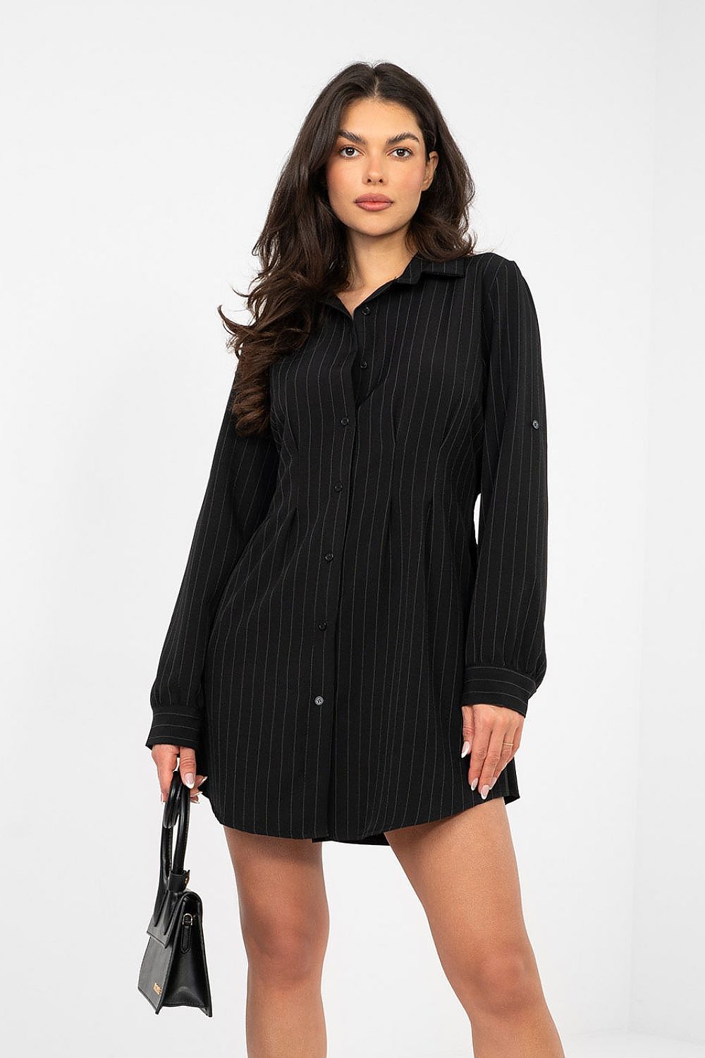 Damen Hemdkleid Gestreift Langarm - Elegantes Minikleid mit Knöpfen