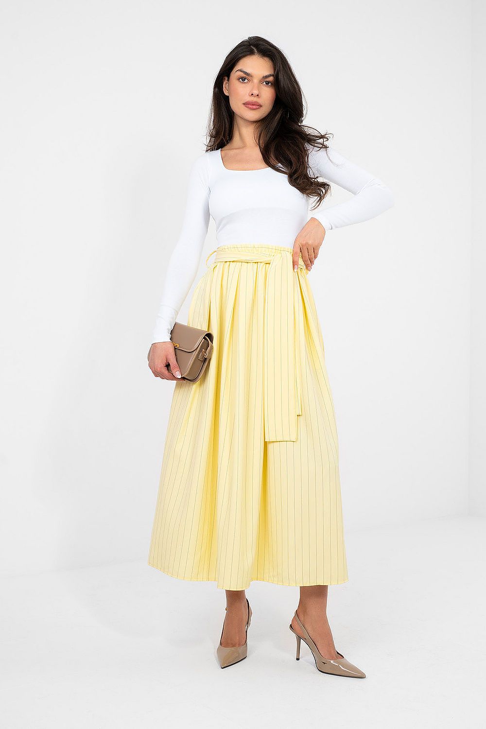 Midi-Rock Damen – Ausgestellter Streifenrock mit Hoher Taille