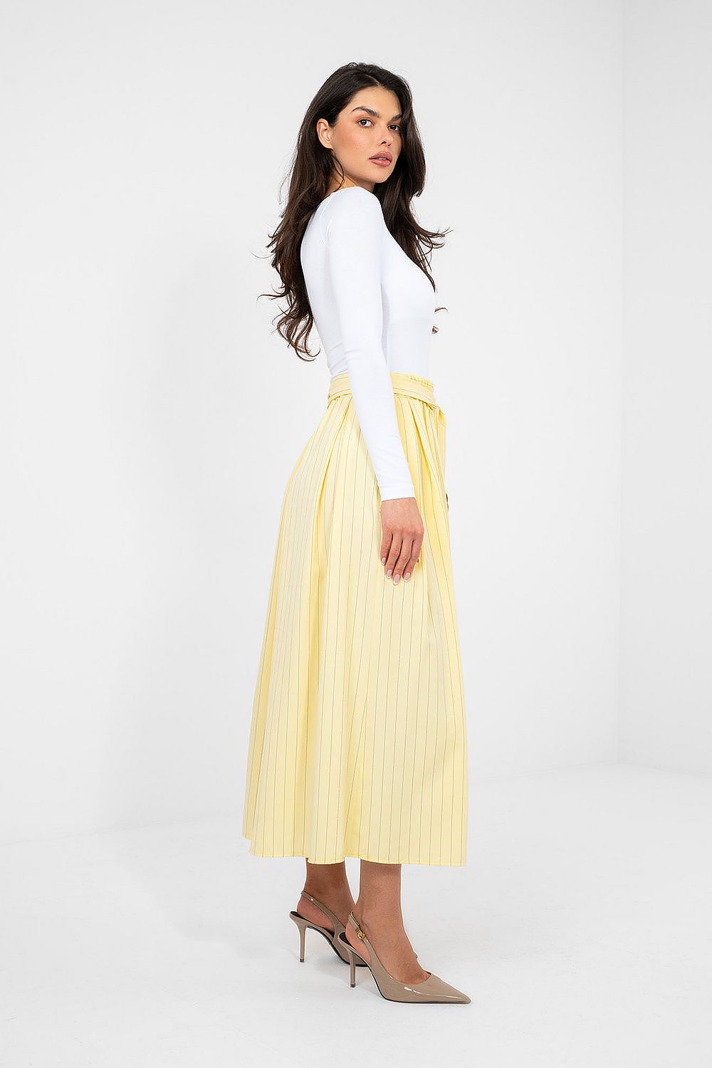 Midi-Rock Damen – Ausgestellter Streifenrock mit Hoher Taille
