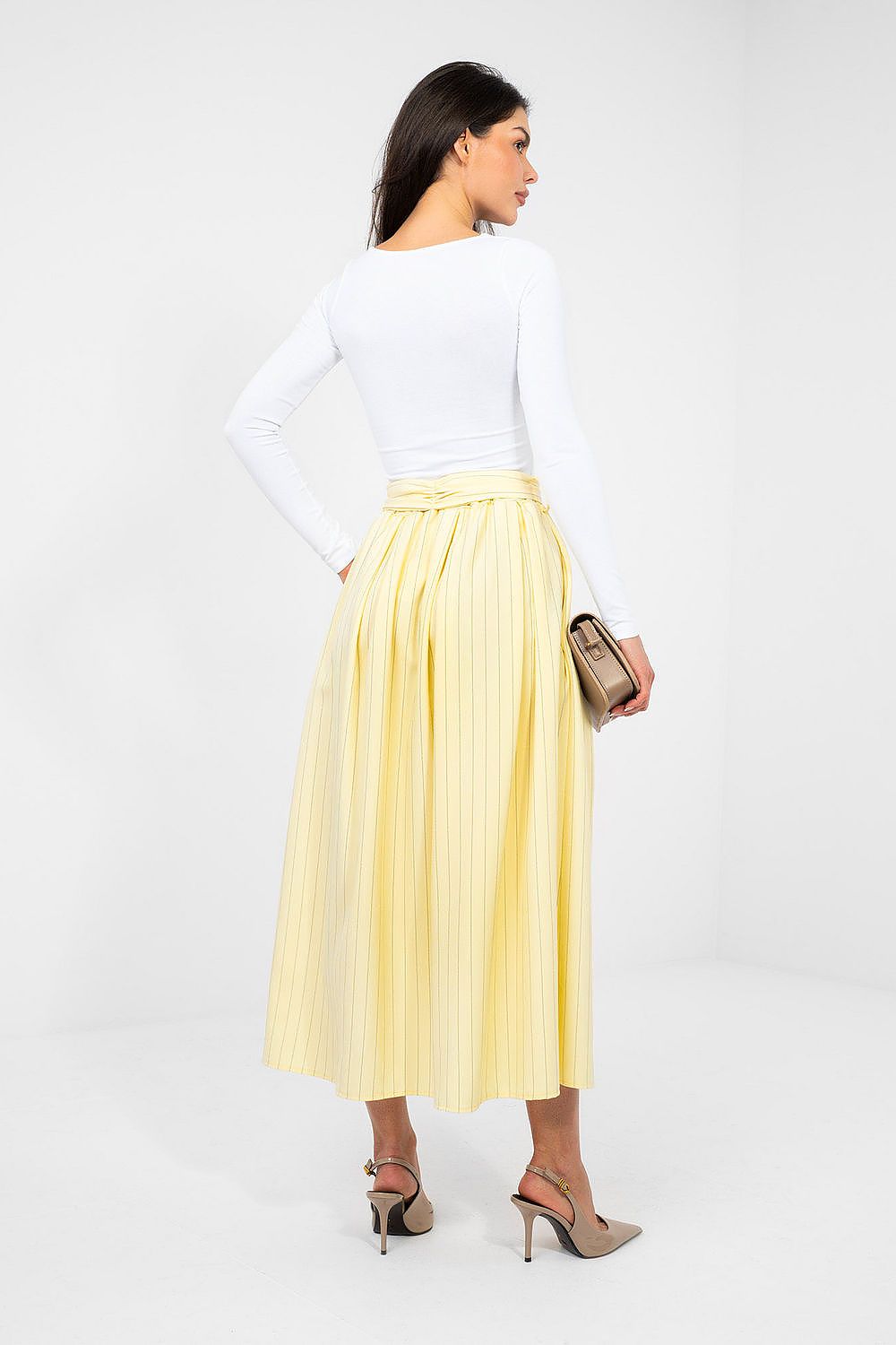 Midi-Rock Damen – Ausgestellter Streifenrock mit Hoher Taille