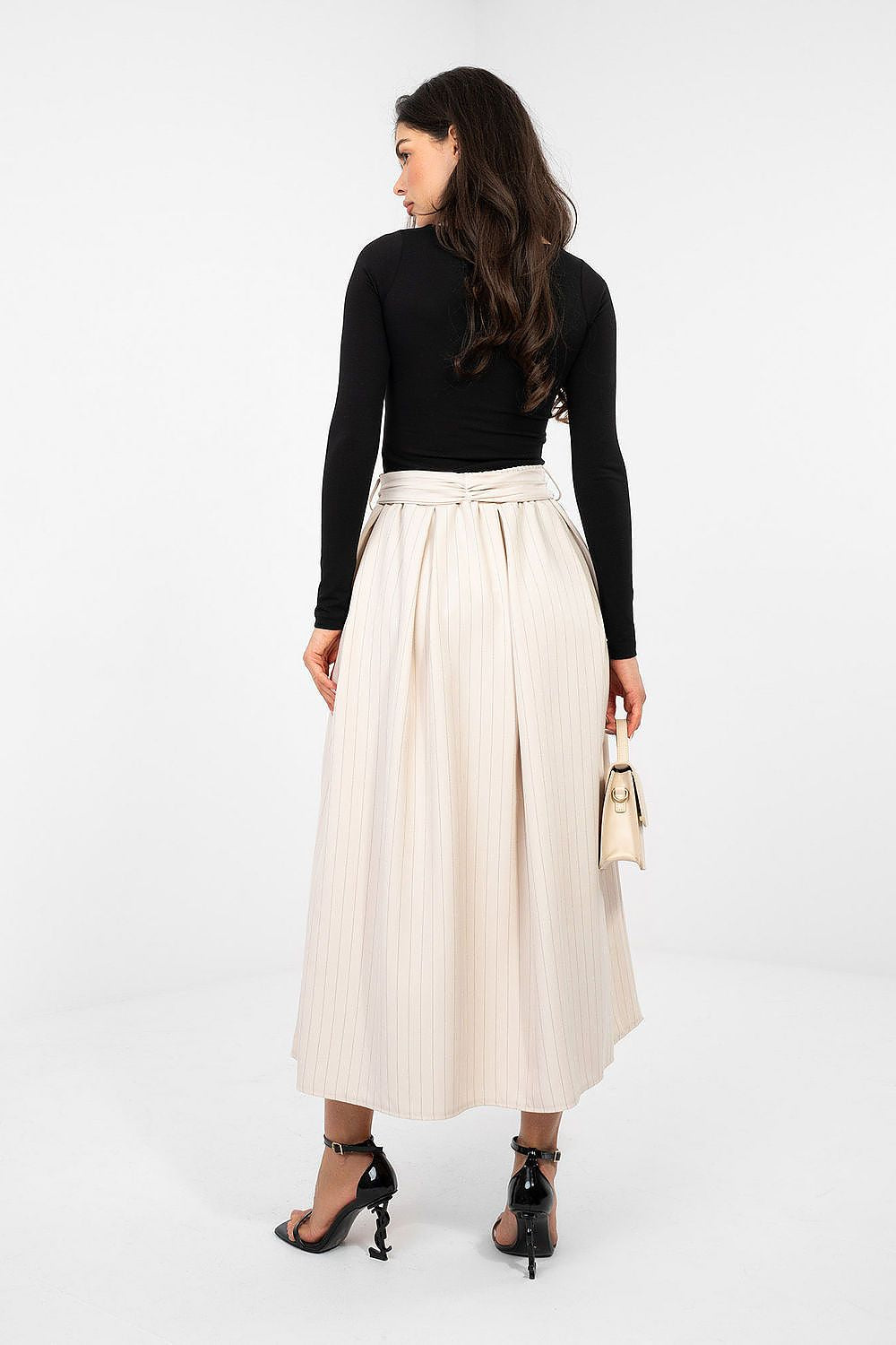 Midi-Rock Damen – Ausgestellter Streifenrock mit Hoher Taille