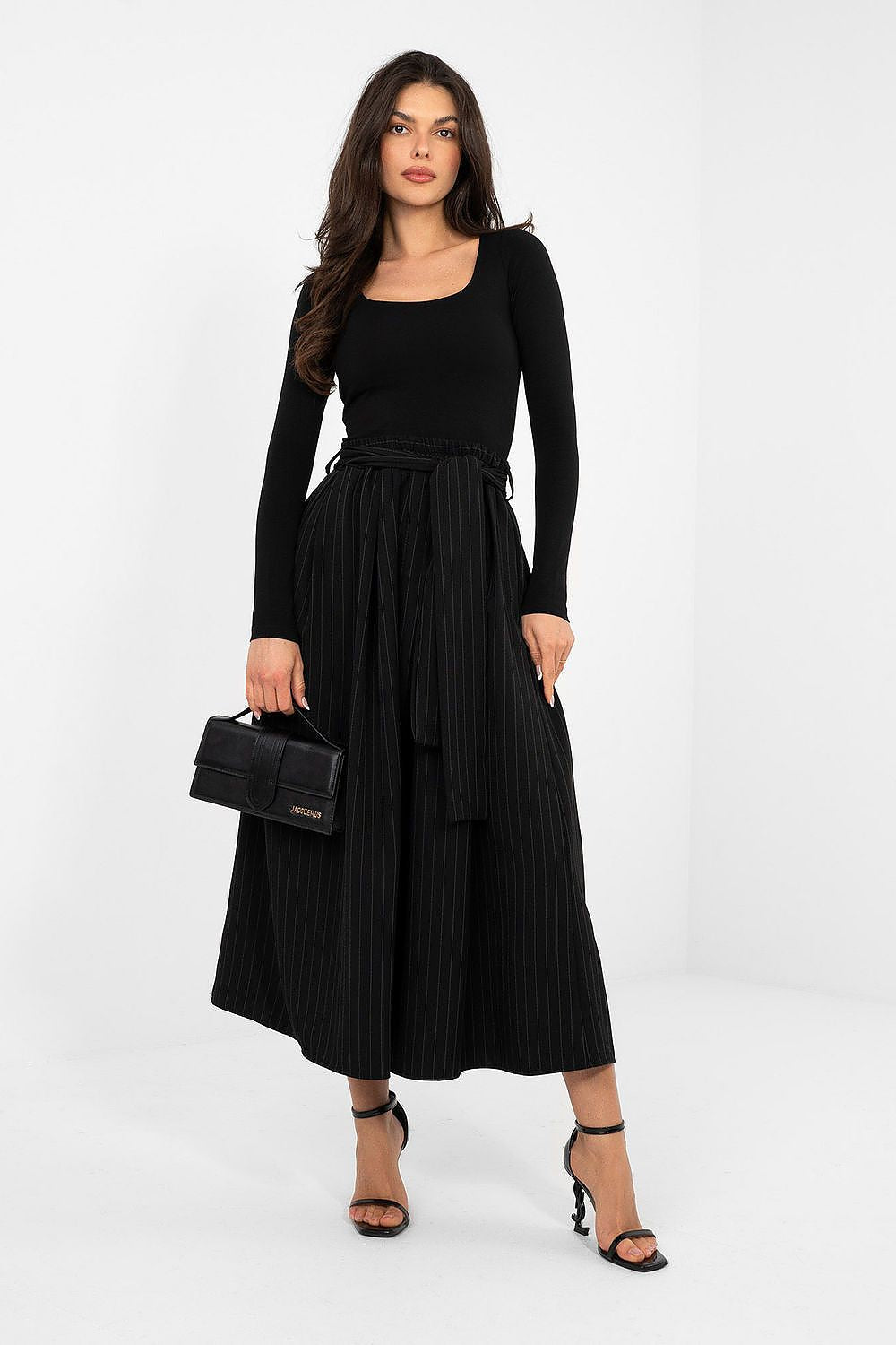 Midi-Rock Damen – Ausgestellter Streifenrock mit Hoher Taille