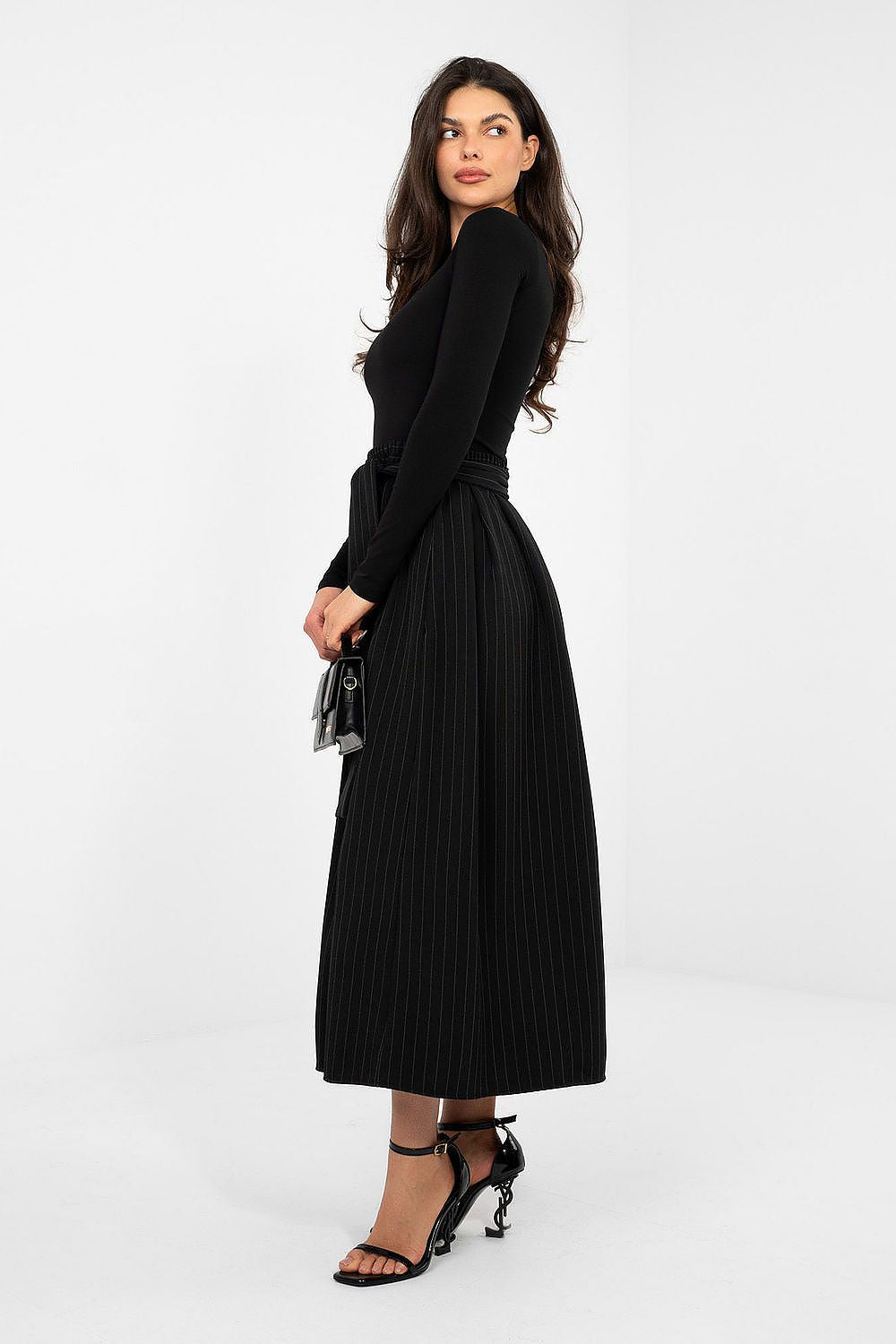 Midi-Rock Damen – Ausgestellter Streifenrock mit Hoher Taille