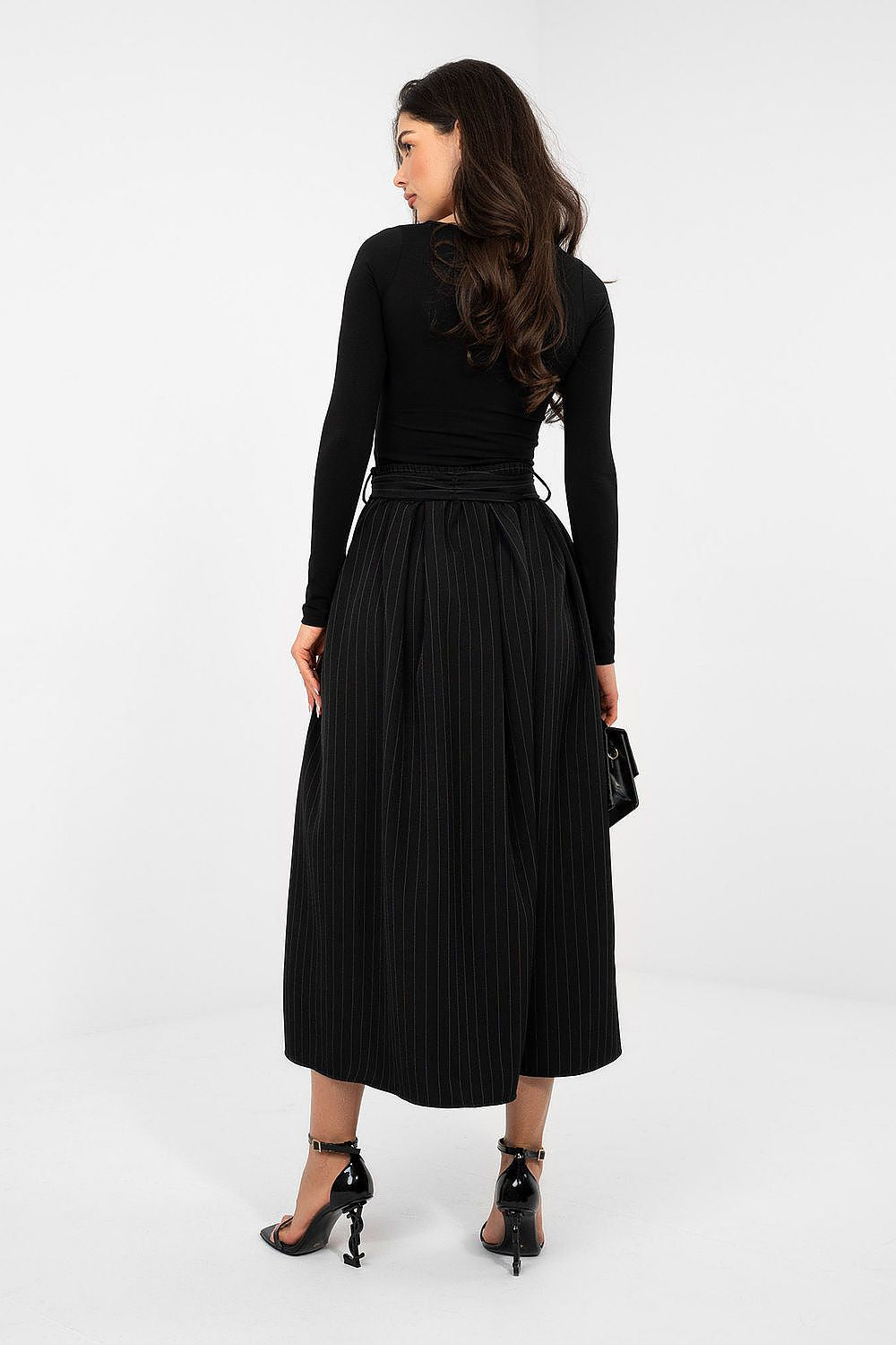 Midi-Rock Damen – Ausgestellter Streifenrock mit Hoher Taille