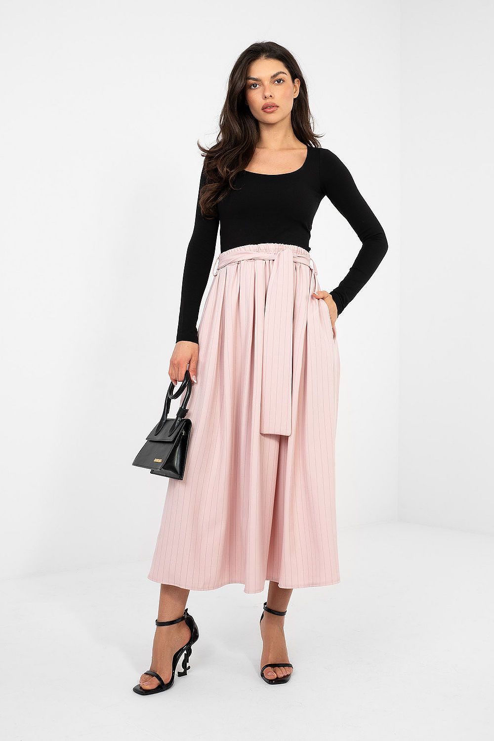 Midi-Rock Damen – Ausgestellter Streifenrock mit Hoher Taille