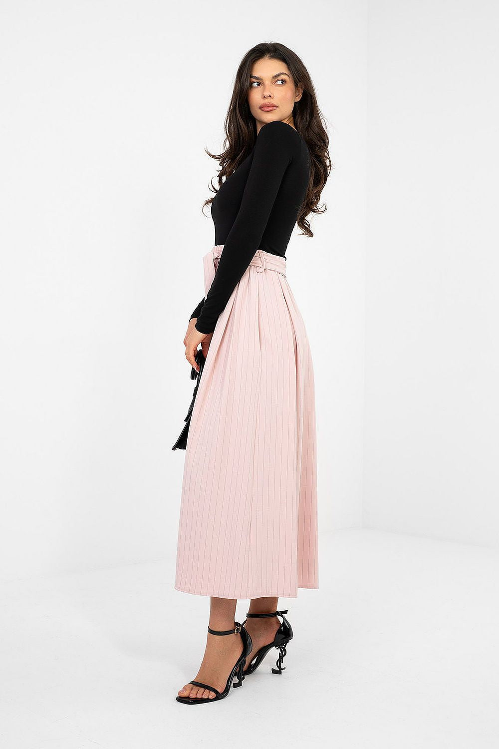 Midi-Rock Damen – Ausgestellter Streifenrock mit Hoher Taille