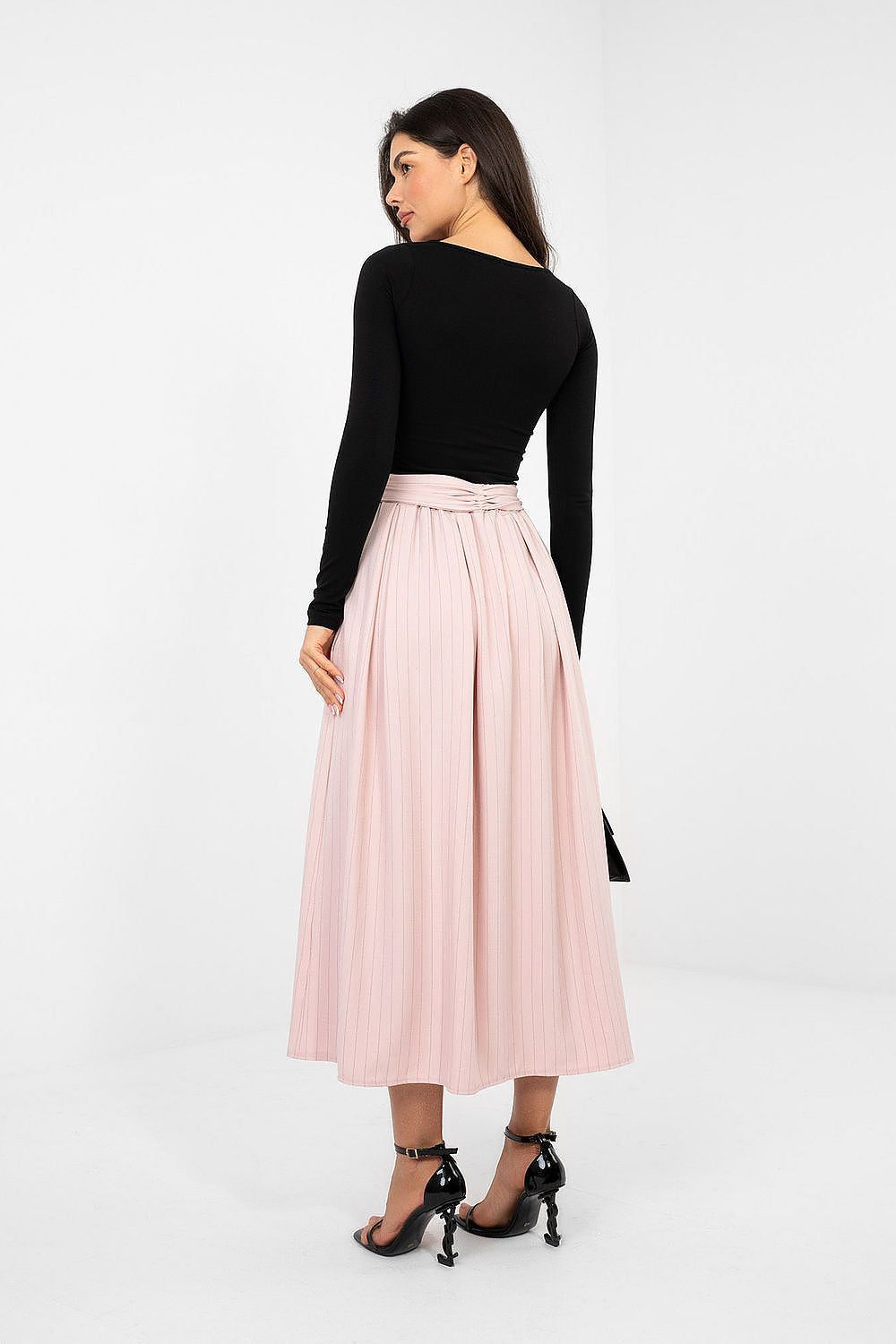 Midi-Rock Damen – Ausgestellter Streifenrock mit Hoher Taille