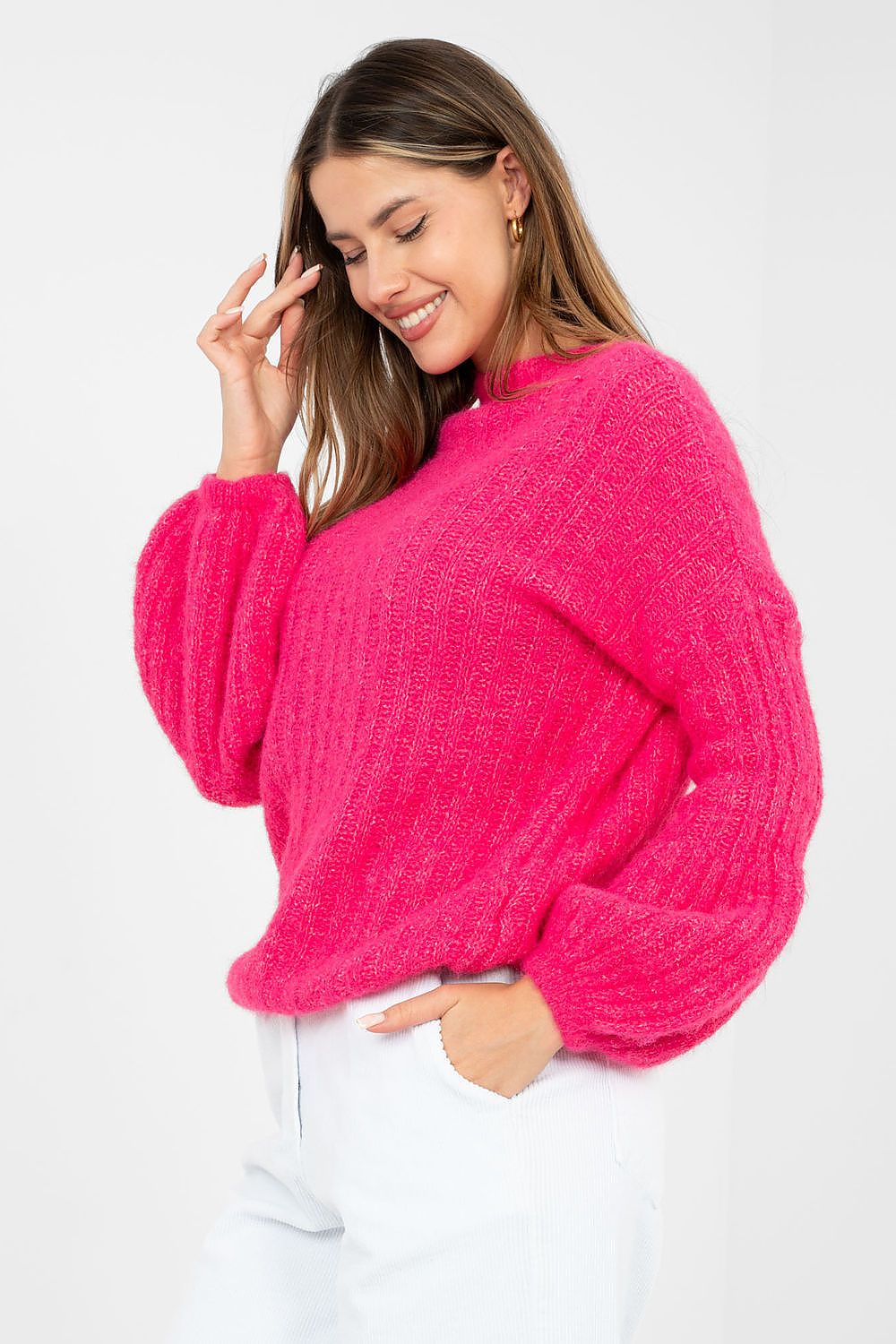 Pullover Damen Puffärmel Gerippt - Eleganter Strickpullover Alltag