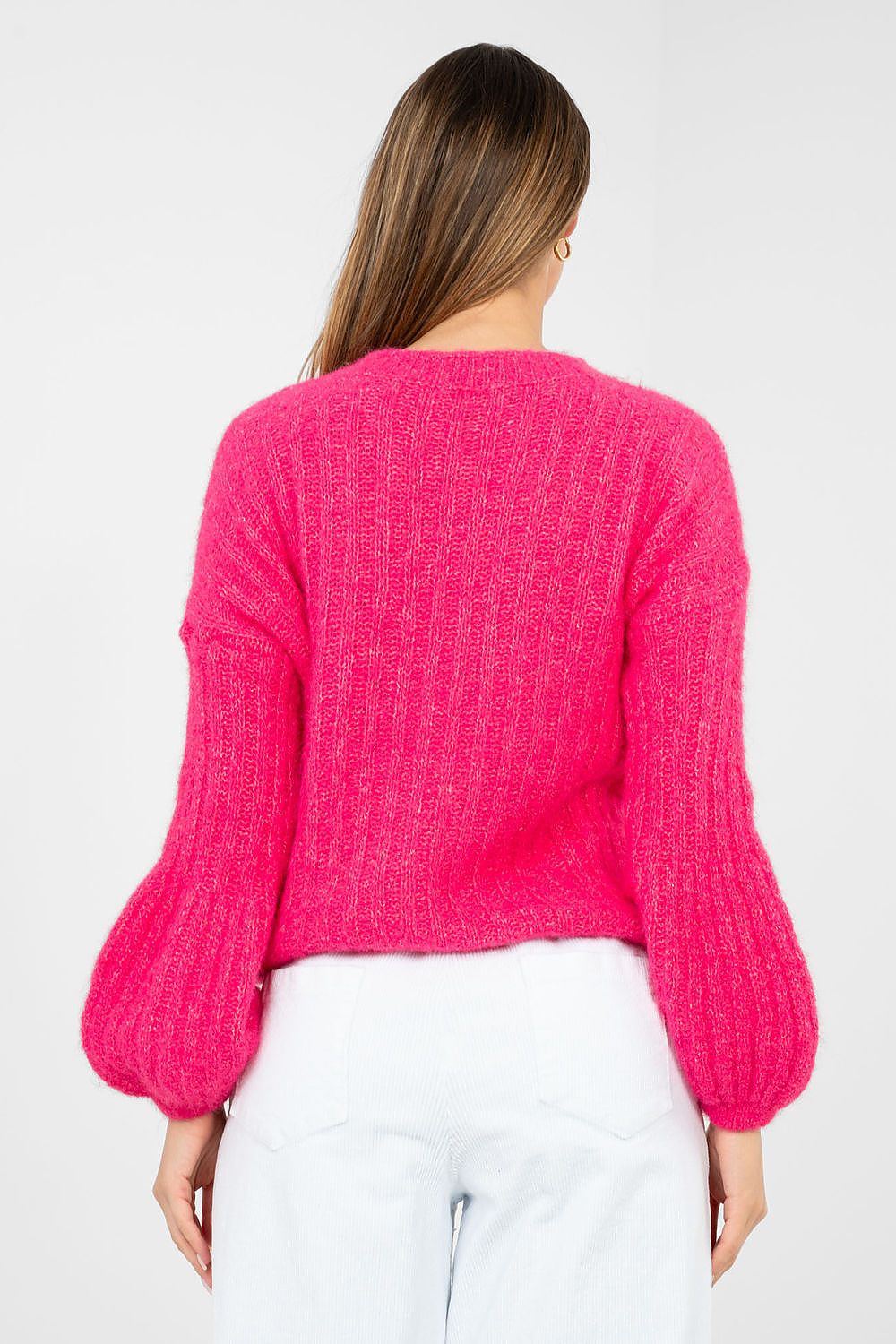 Pullover Damen Puffärmel Gerippt - Eleganter Strickpullover Alltag