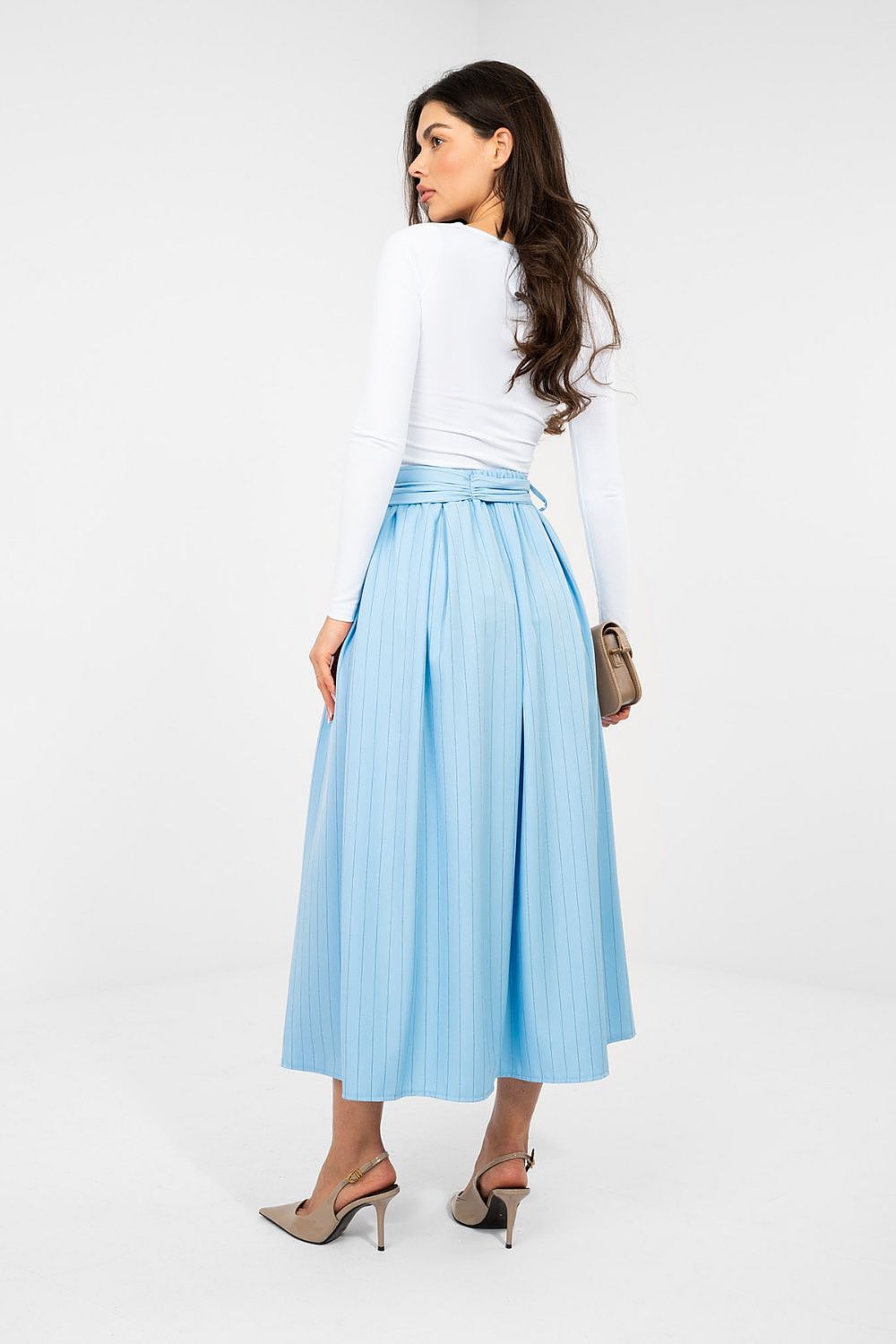 Midi-Rock Damen – Ausgestellter Streifenrock mit Hoher Taille