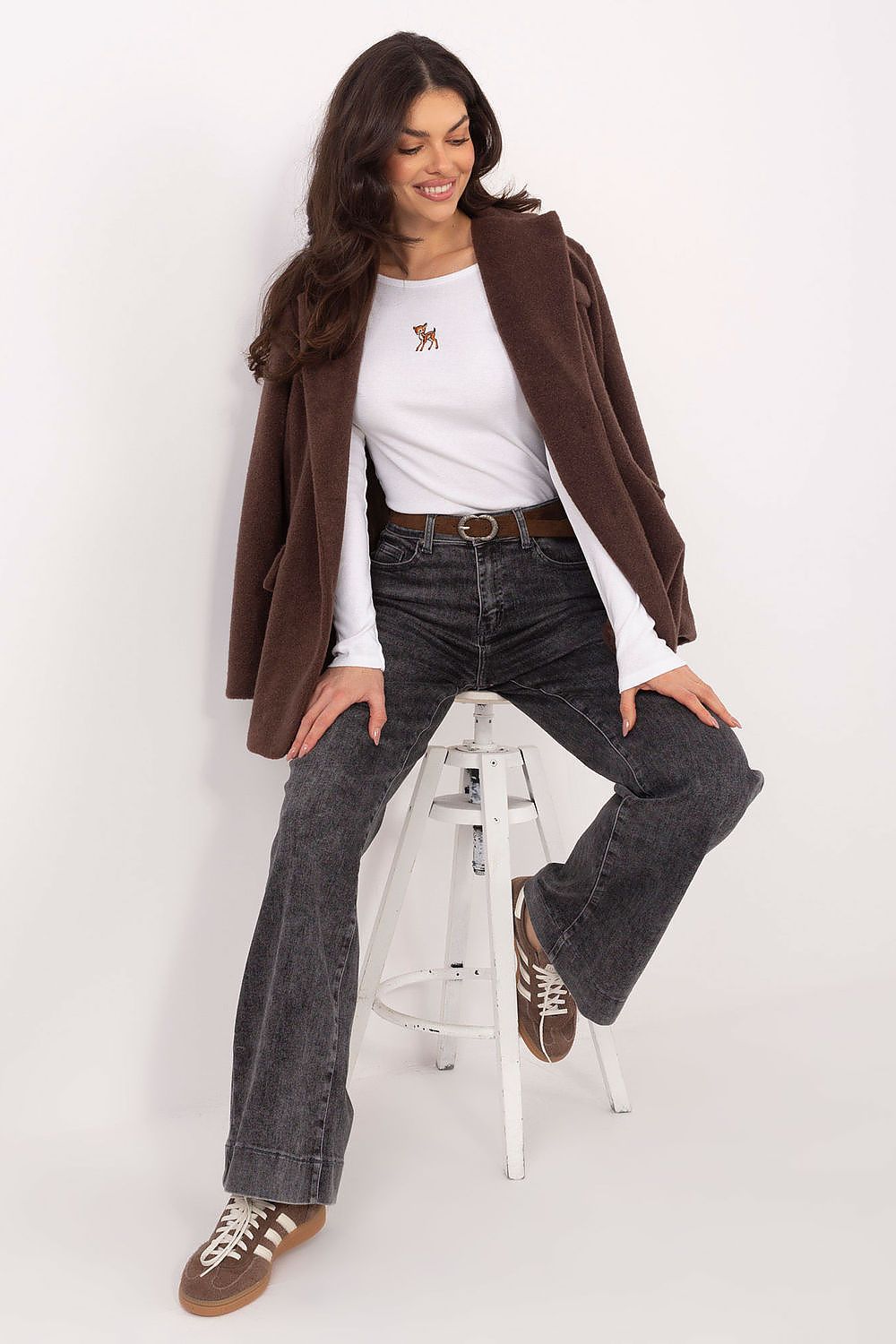 Klassisches Damen Longsleeve mit Stickerei aus Baumwolle