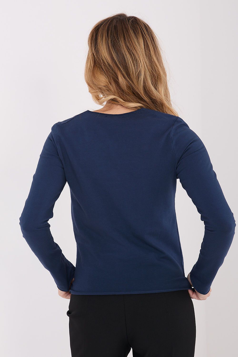 Damen Basic Shirt Baumwolle Langarm - Figurbetontes Shirt Runder Ausschnitt