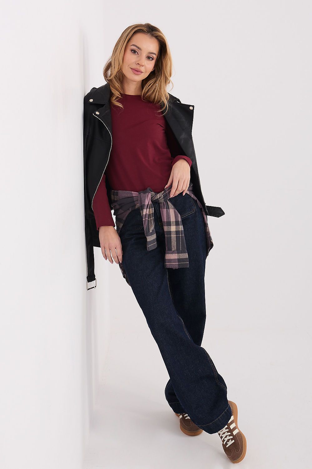 Damen Basic Shirt Baumwolle Langarm - Figurbetontes Shirt Runder Ausschnitt