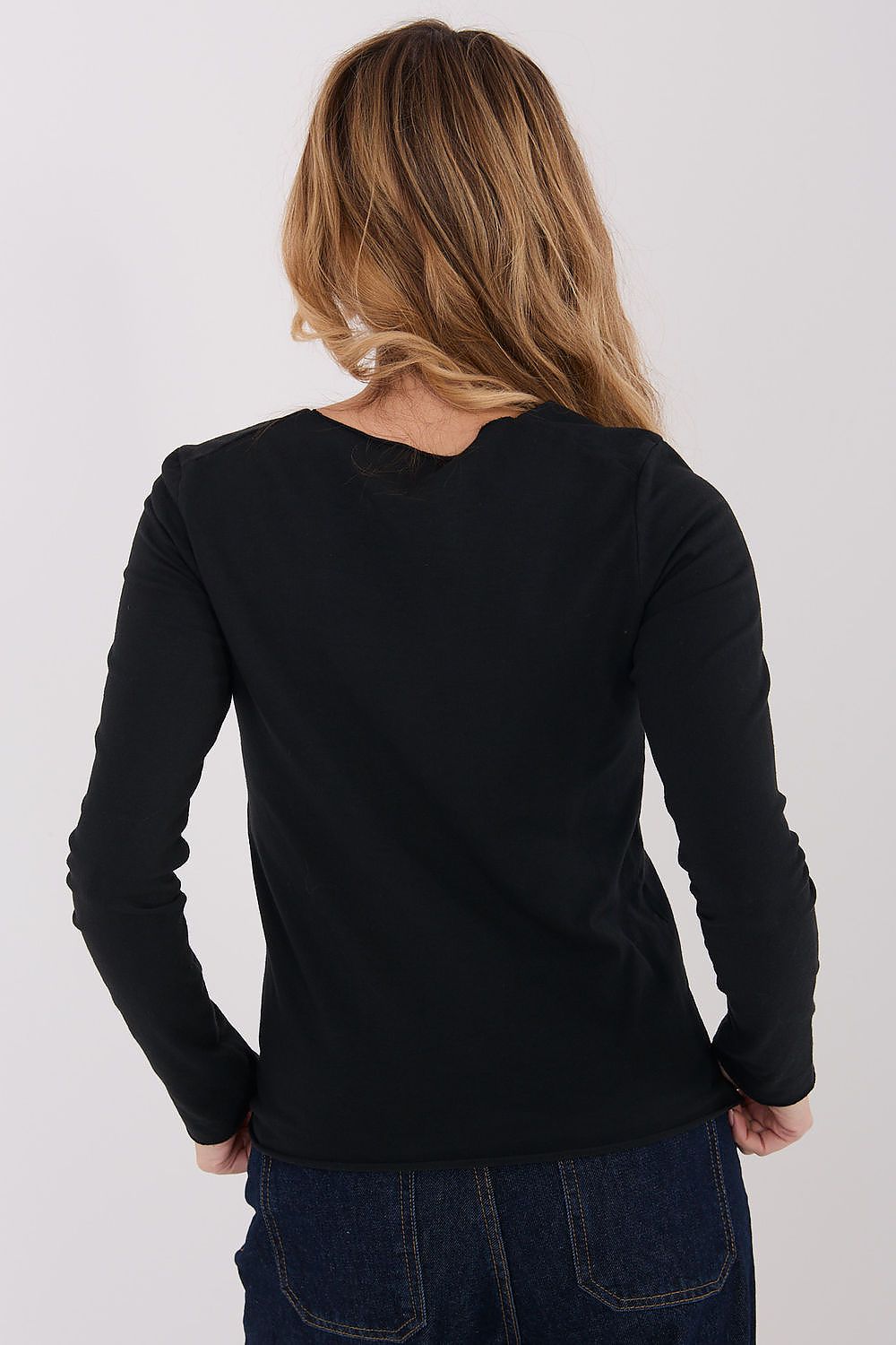 Damen Basic Shirt Baumwolle Langarm - Figurbetontes Shirt Runder Ausschnitt
