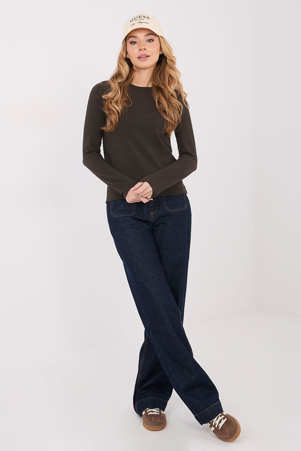 Damen Basic Shirt Baumwolle Langarm - Figurbetontes Shirt Runder Ausschnitt