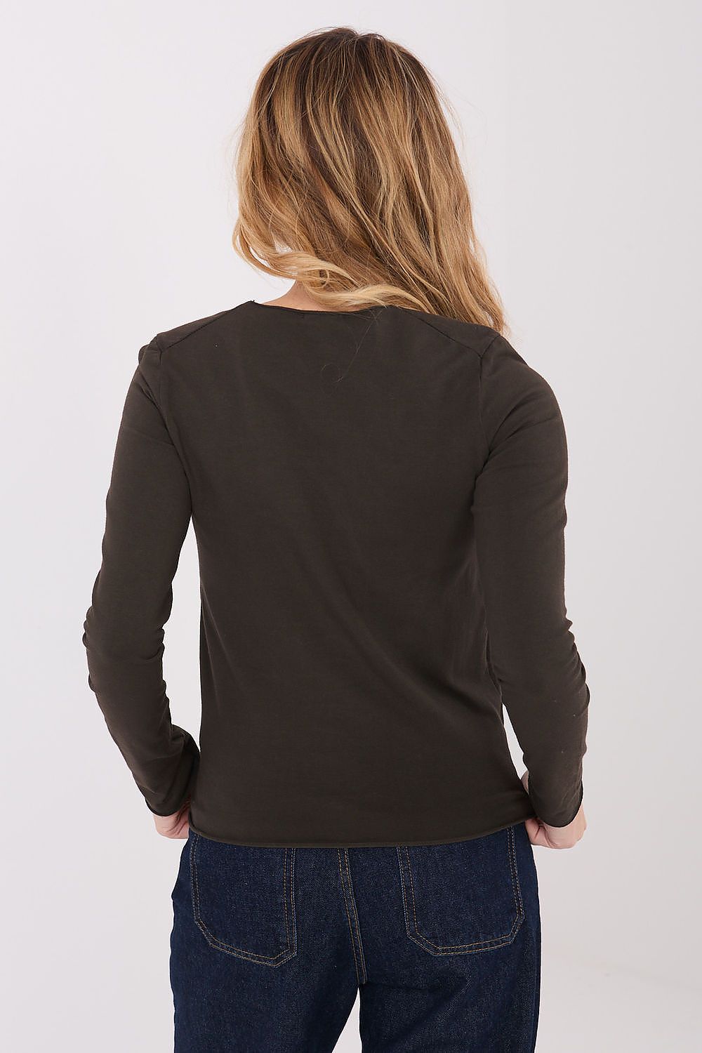 Damen Basic Shirt Baumwolle Langarm - Figurbetontes Shirt Runder Ausschnitt