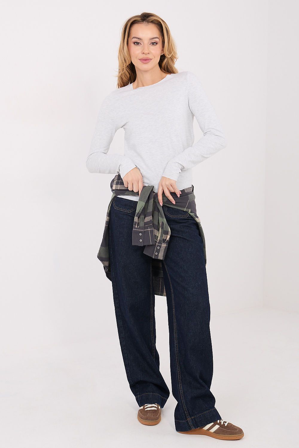 Damen Basic Shirt Baumwolle Langarm - Figurbetontes Shirt Runder Ausschnitt