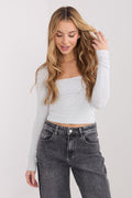 Damen Langarmshirt Quadratischer Ausschnitt - Kurzes Shirt Baumwolle