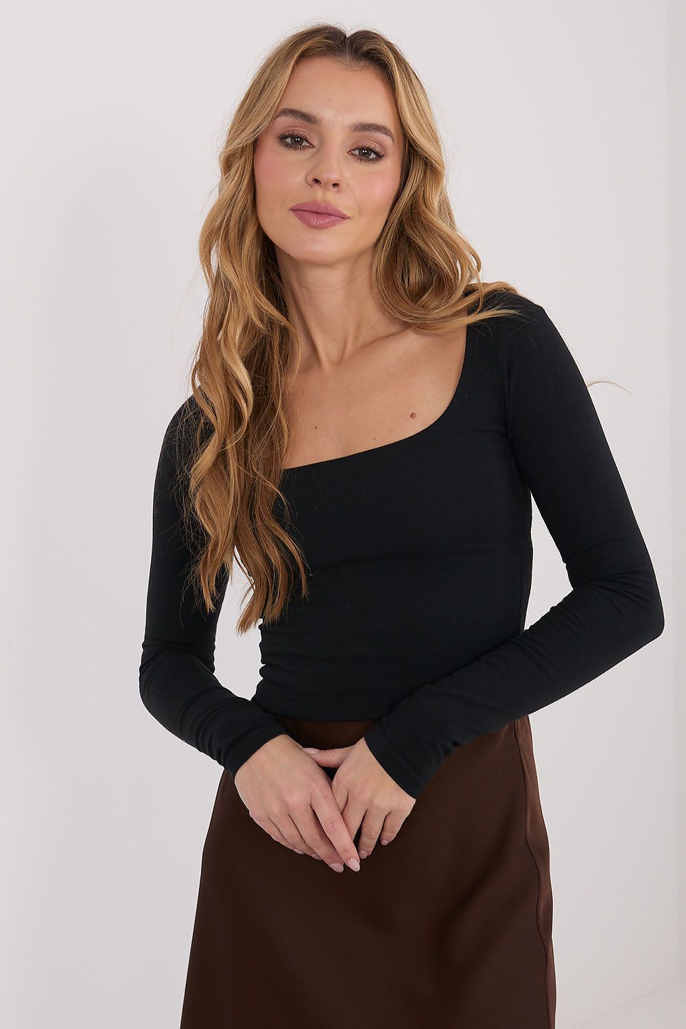Damen Langarmshirt Quadratischer Ausschnitt - Kurzes Shirt Baumwolle