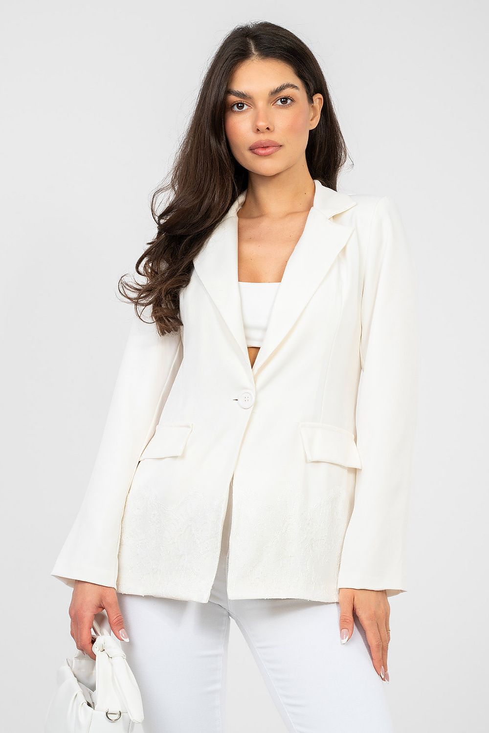 Eleganter Damenblazer mit Schulterpolstern & Spitzenverzierung