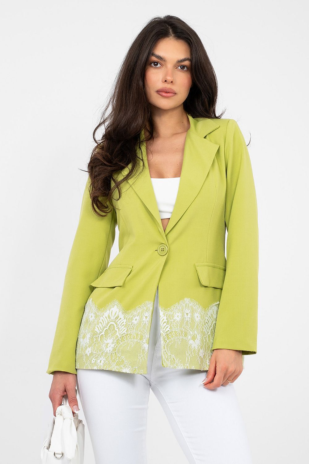 Eleganter Damenblazer mit Schulterpolstern & Spitzenverzierung