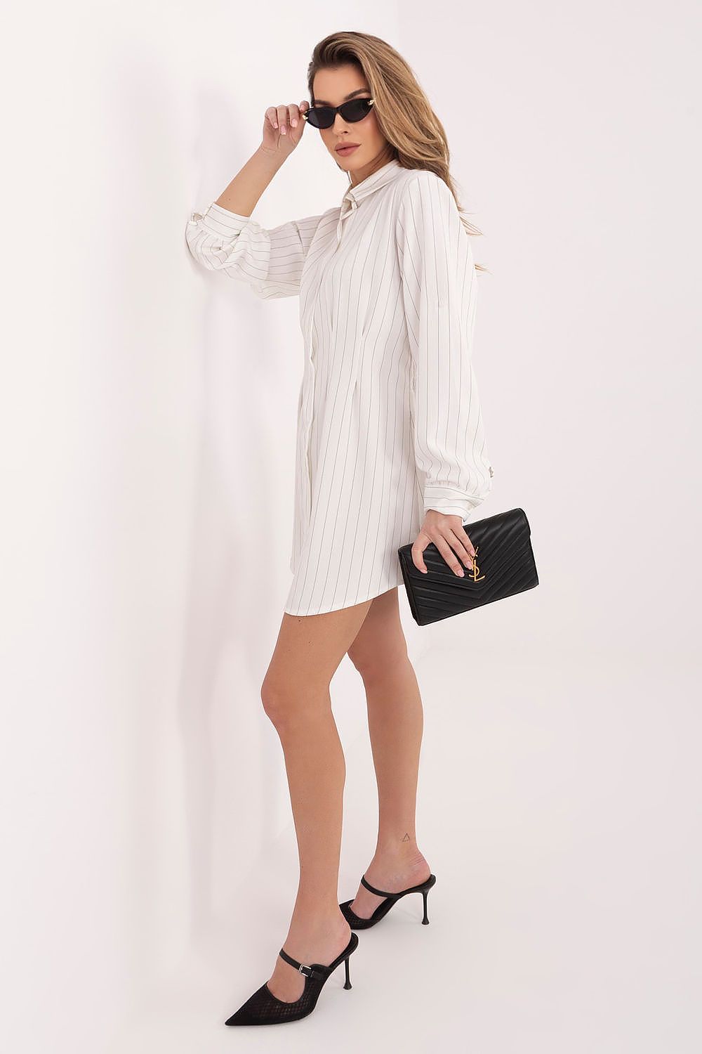 Damen Hemdkleid Gestreift Langarm - Elegantes Minikleid mit Knöpfen