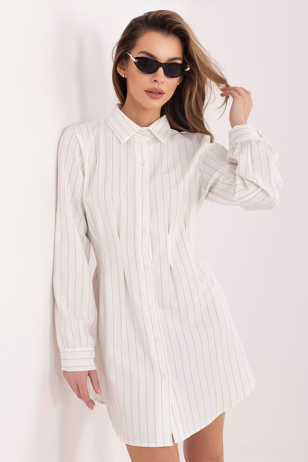 Damen Hemdkleid Gestreift Langarm - Elegantes Minikleid mit Knöpfen