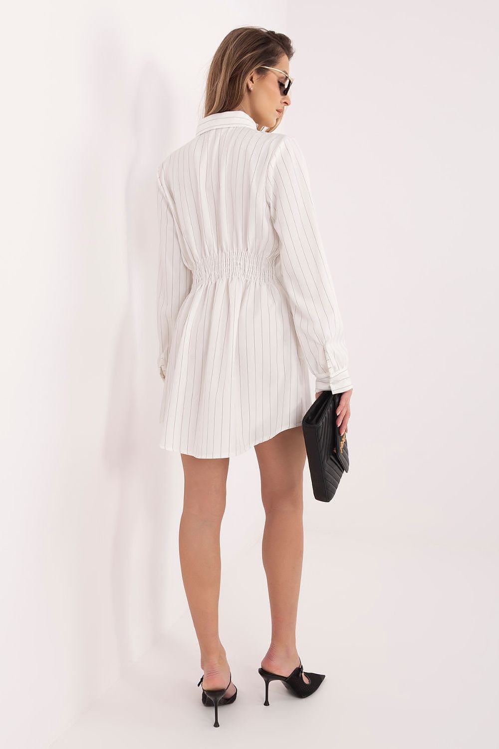 Damen Hemdkleid Gestreift Langarm - Elegantes Minikleid mit Knöpfen