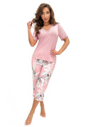 Schlafanzug Damen Viskose rosa 3/4 Hose elegant
