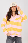 Damen Sweatshirt mit bunten Streifen & V-Ausschnitt – Lässig & Bequem