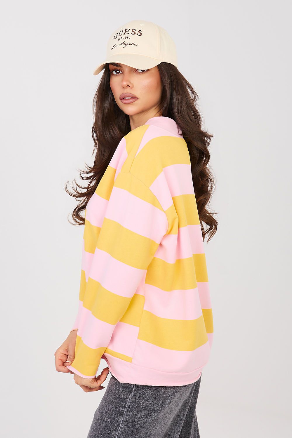 Damen Sweatshirt mit bunten Streifen & V-Ausschnitt – Lässig & Bequem