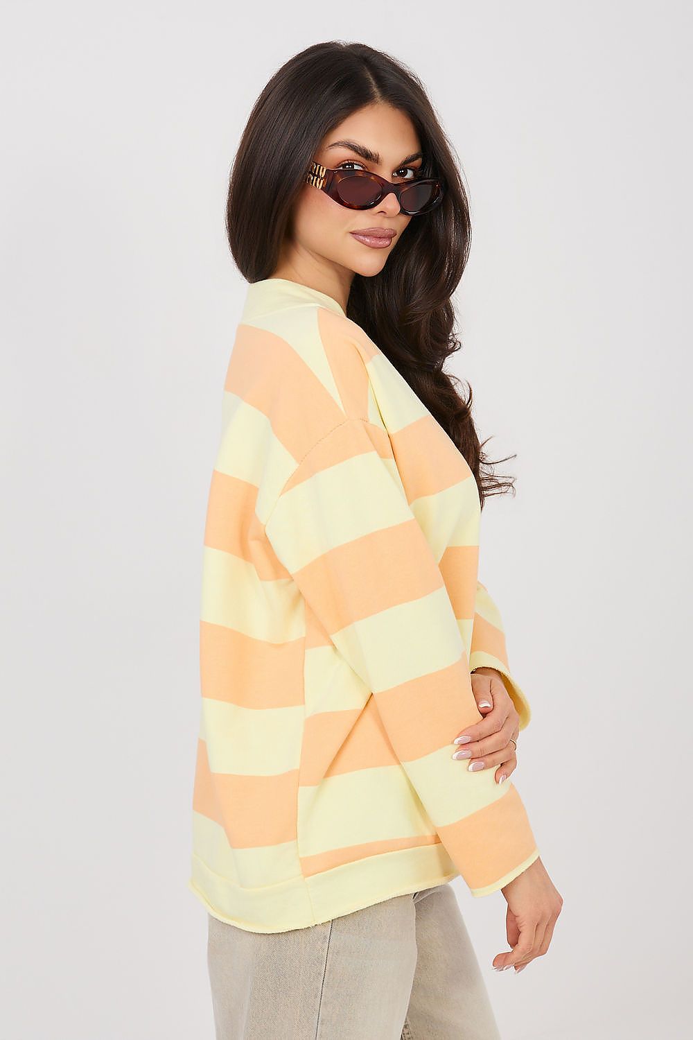 Damen Sweatshirt mit bunten Streifen & V-Ausschnitt – Lässig & Bequem