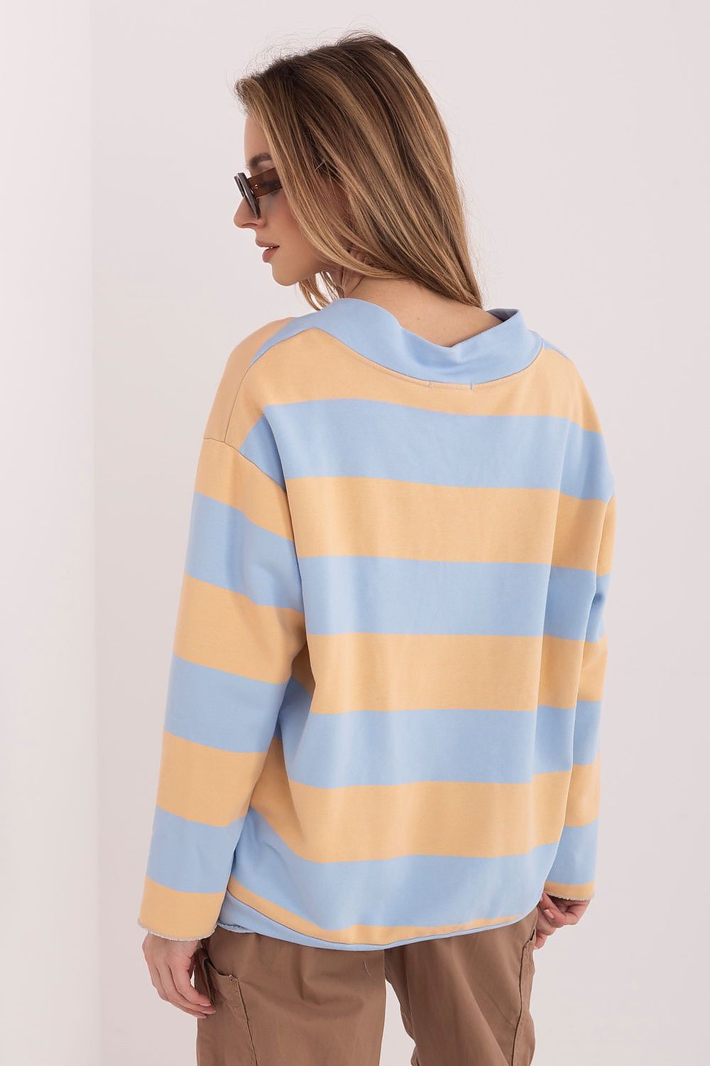 Damen Sweatshirt mit bunten Streifen & V-Ausschnitt – Lässig & Bequem