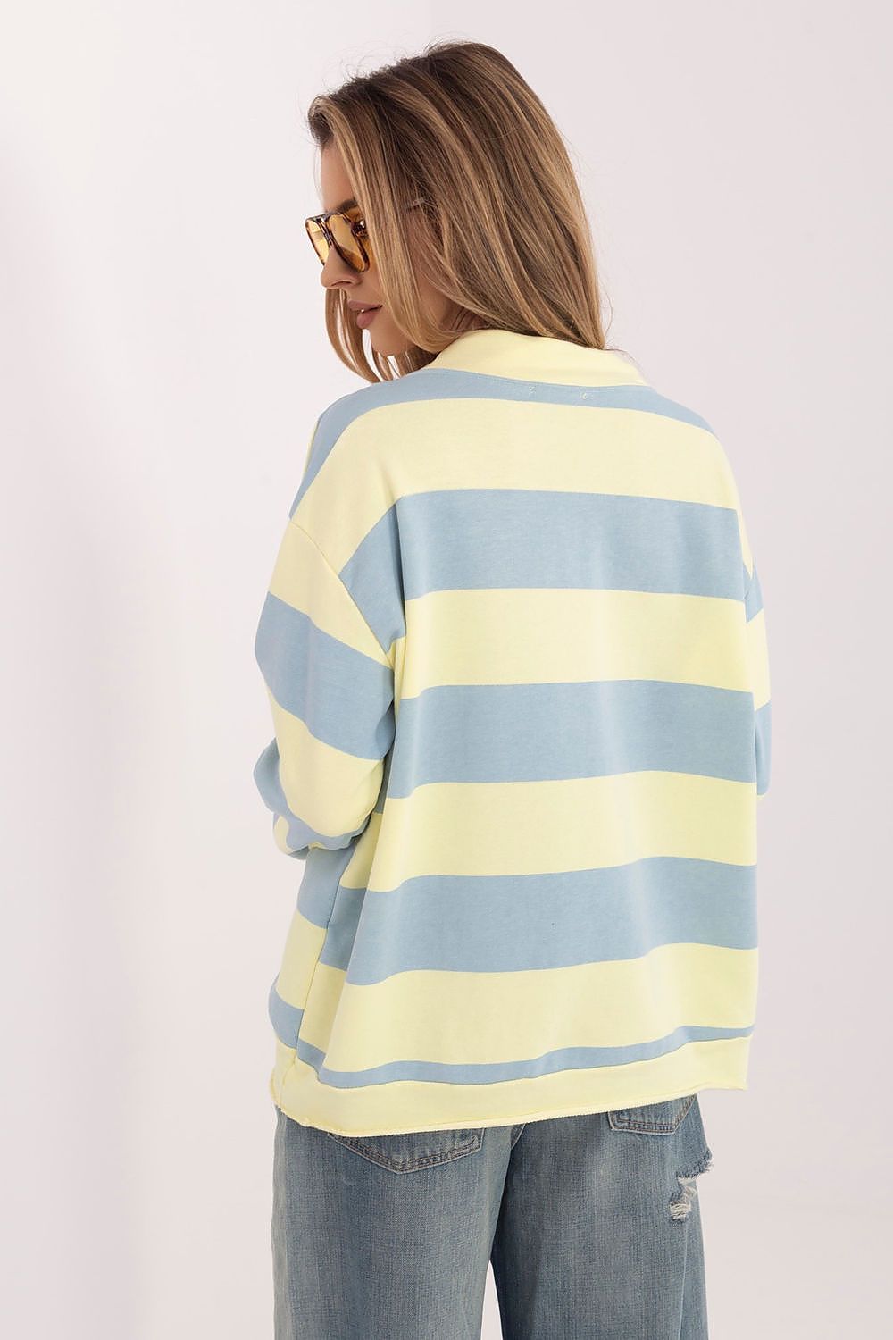 Damen Sweatshirt mit bunten Streifen & V-Ausschnitt – Lässig & Bequem