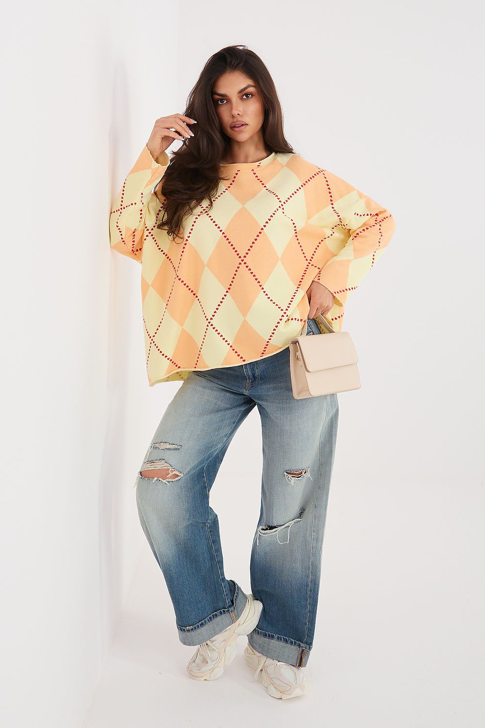 Oversize Pullover Damen mit geometrischem Muster – Lässig & Trendy