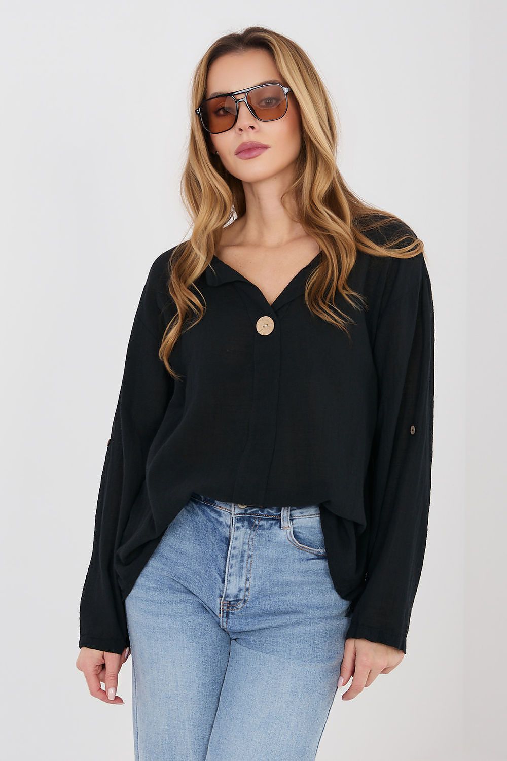 Damen Bluse – Klassisches Langarm-Shirt aus 100% Baumwolle