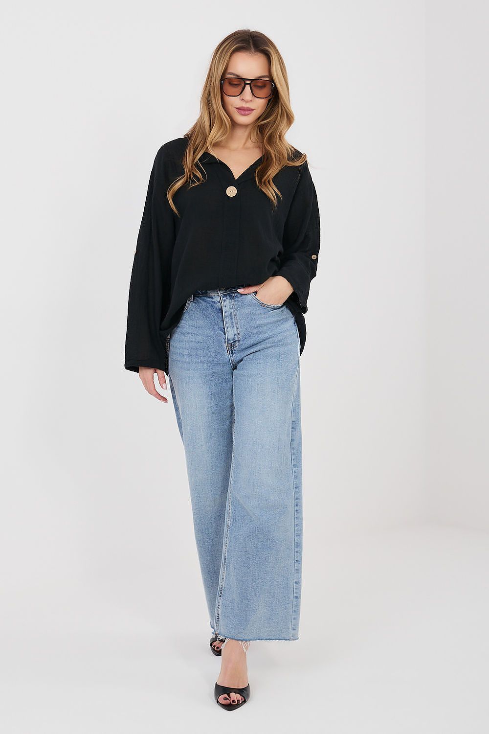 Damen Bluse – Klassisches Langarm-Shirt aus 100% Baumwolle