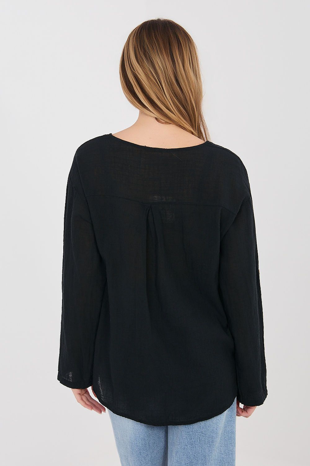 Damen Bluse – Klassisches Langarm-Shirt aus 100% Baumwolle