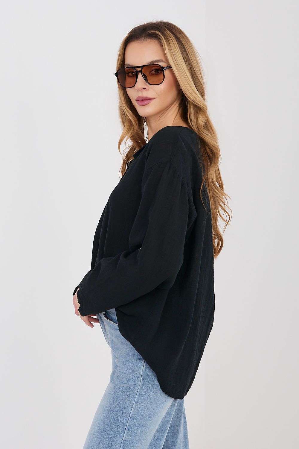 Damen Bluse – Klassisches Langarm-Shirt aus 100% Baumwolle