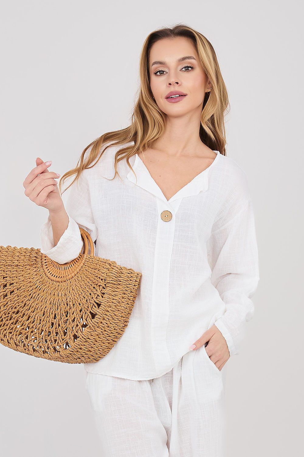 Damen Bluse – Klassisches Langarm-Shirt aus 100% Baumwolle