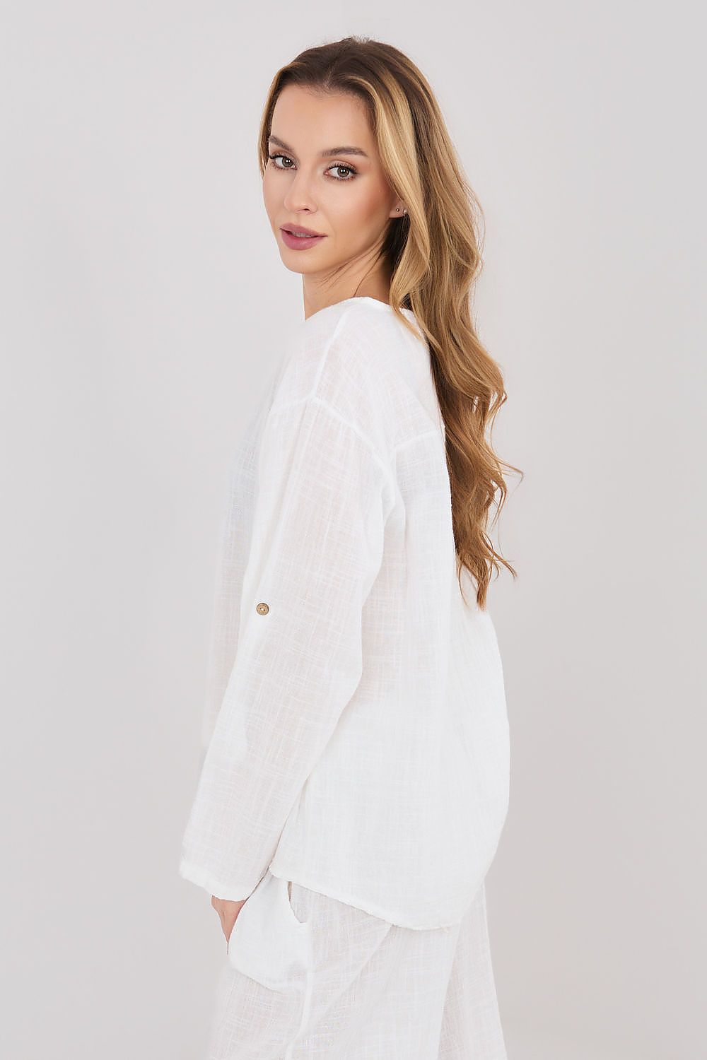 Damen Bluse – Klassisches Langarm-Shirt aus 100% Baumwolle
