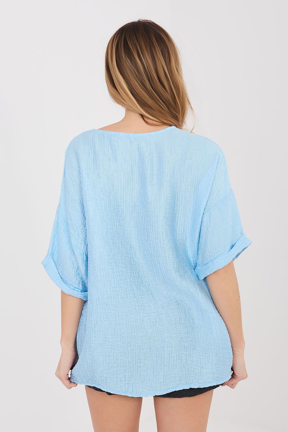 Kurzarm-Bluse Damen – Leichte Viskose-Bluse mit V-Ausschnitt